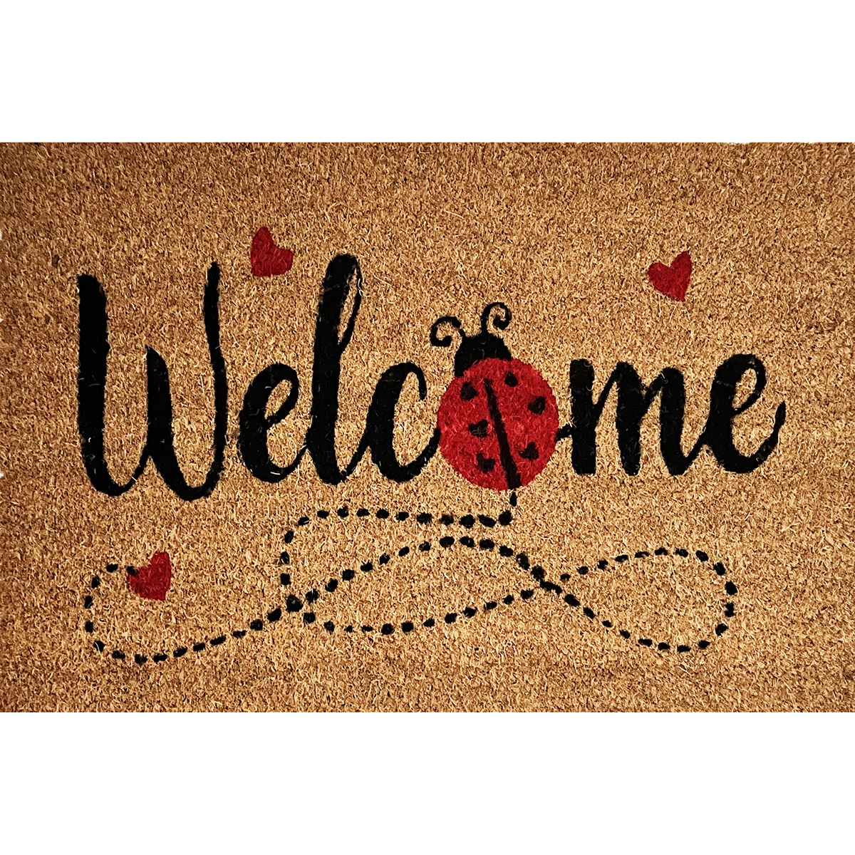 Кокосова изтривалка Welcome калинка в кафяво, черно и червено – Руко Принт 