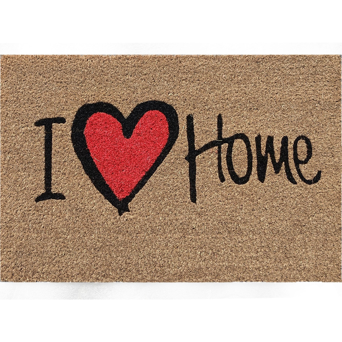Кокосова изтривалкаI Love Home сърце в кафяво, черно и червено – Руко Принт 