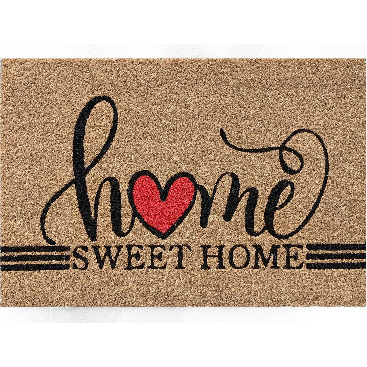 Кокосова изтривалка Home Sweet Home сърце в кафяво, черно и червено – Руко Принт 