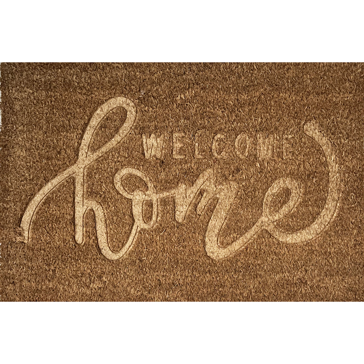 Кокосова изтривалка с надпис Welcome Home в кафяво – Релеф 